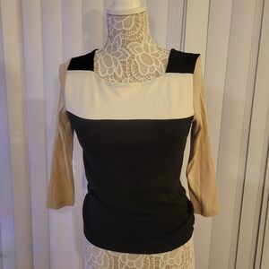 Ann Taylor Black, Cream, and Tan Blouse